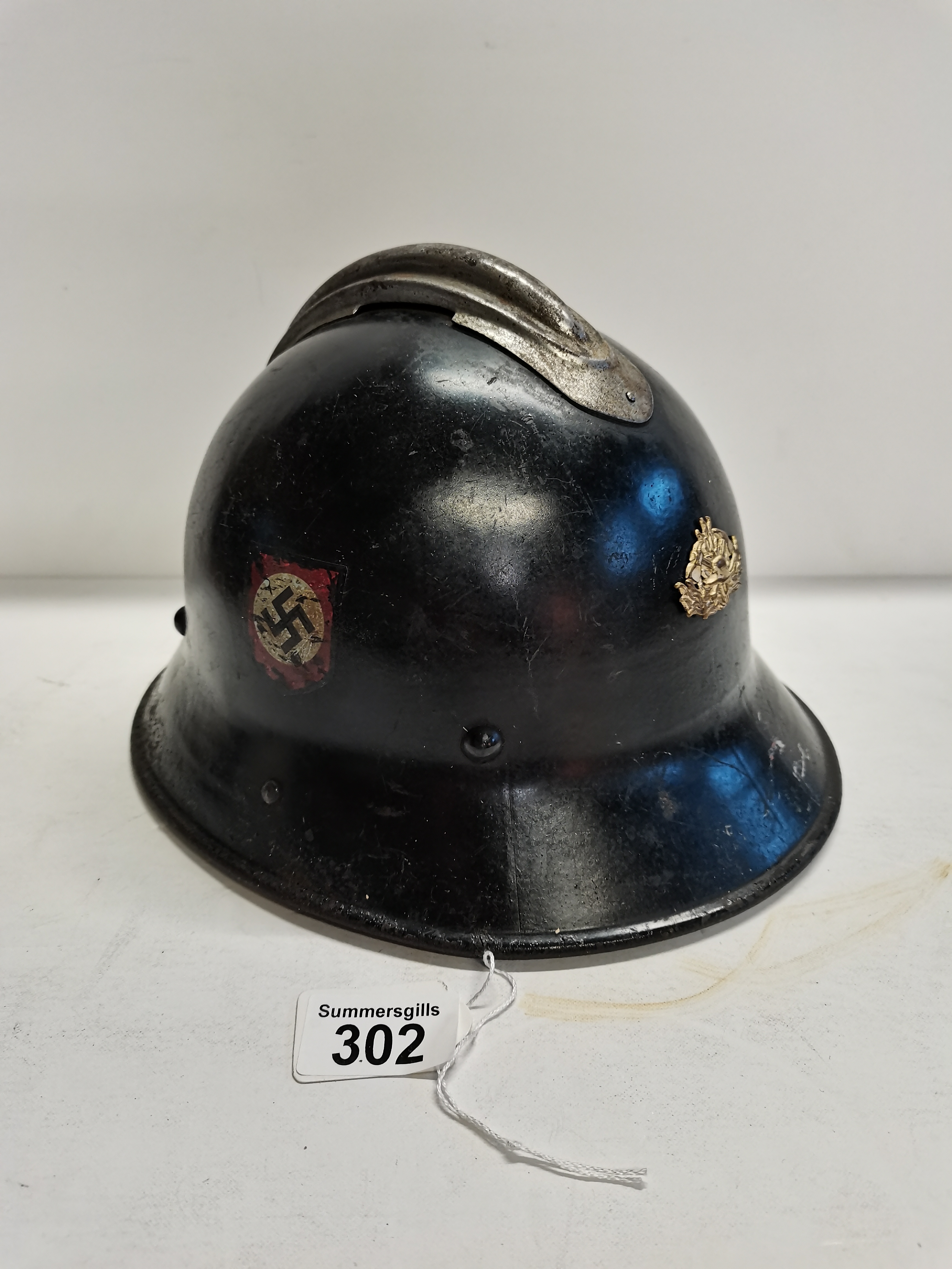 WW2 German police? Fire leaders parade helmet c/w Dual decals
