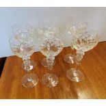 x6 highly decorative small cut glass wine glass with tall stem. Excellent condition no chips