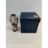 Moorcroft vase pink wild flowers design with original box 21cm ht