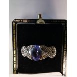 9ct Gold White ring with Diamonds & Amethysts. Size N