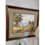 Large Framed water colour of country landscape
