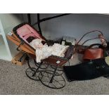 Vintage Child's doll's pram with doll