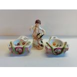 2 Meissen Piano shaped dishes and a Crown Derby Figure of a boy