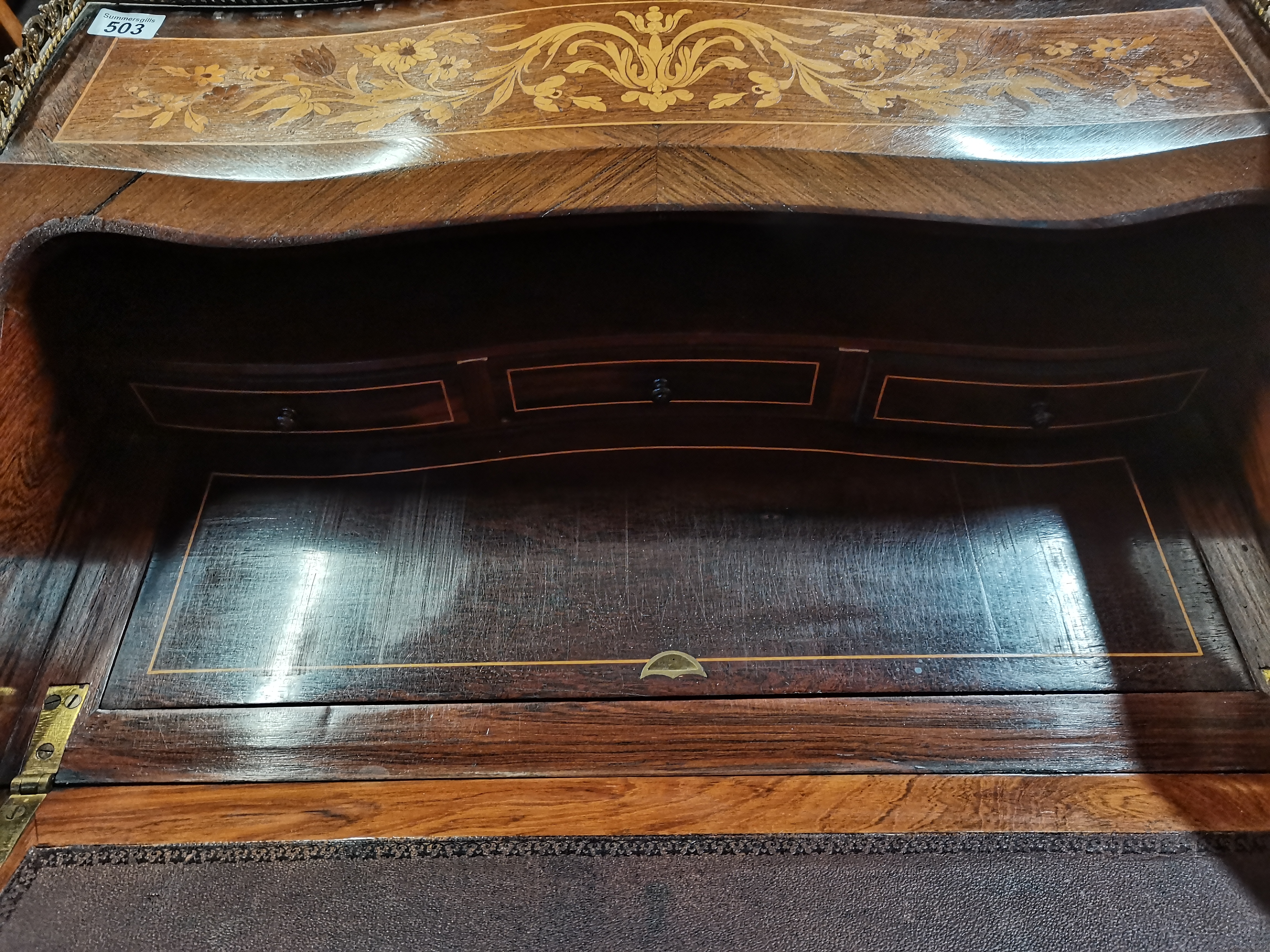 Antique Walnut and marquetry desk /secretaire - Image 3 of 3