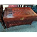 Camphor chest with bird scene carving