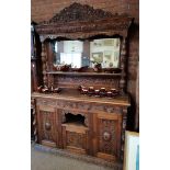 Greenman oak carved Large sideboard with mirrored top