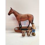 Beswick "Mill Reef" Racehorse on Stand 2 Beswick Koala Bears and a Royal Worcester Figure 3068