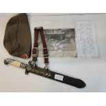 WW2 RAD Leaders dagger with original hangers & Photo of owner & Side cap. Rare