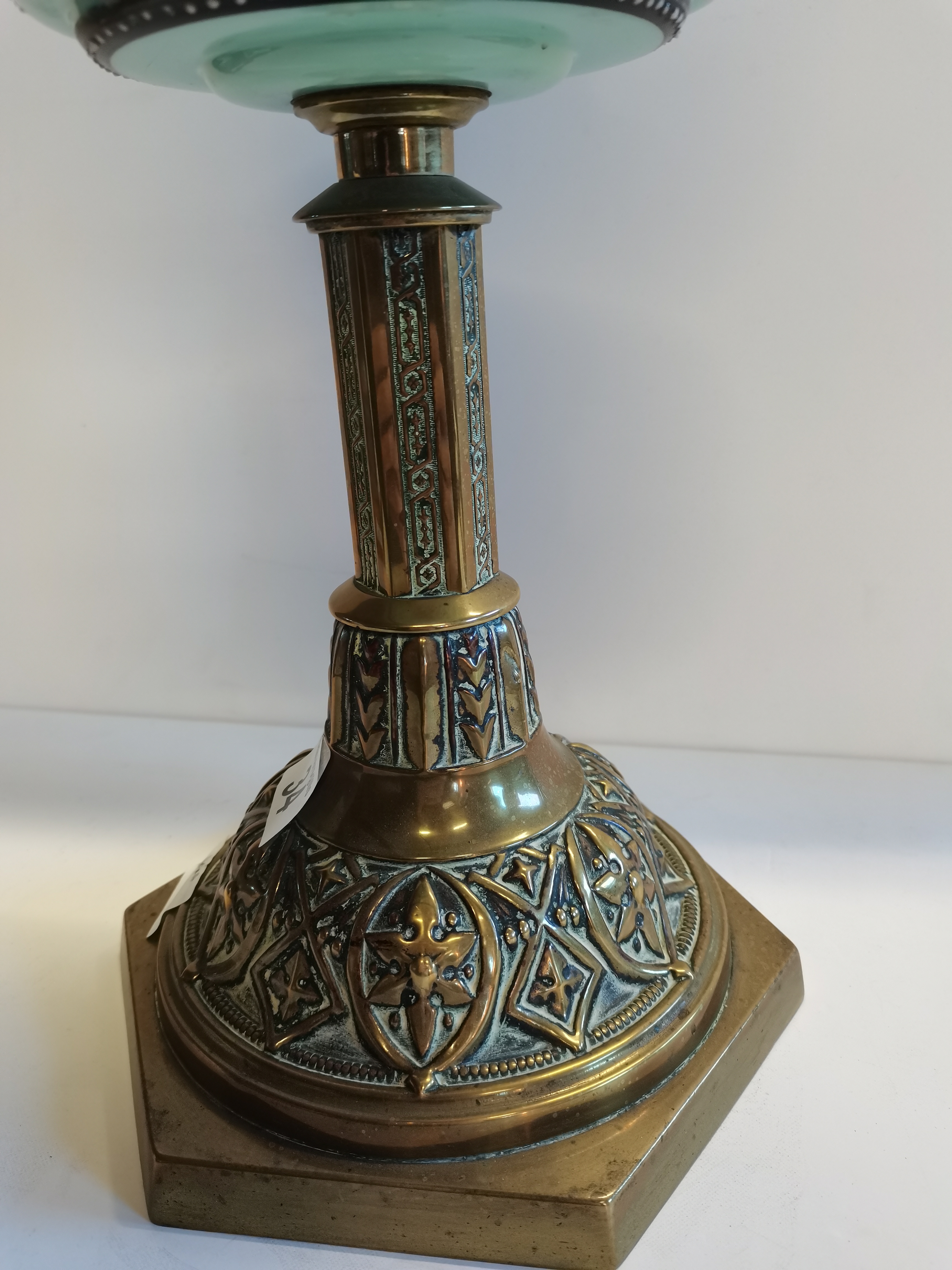 Large Brass and Green Oil Lamp - Bild 3 aus 5