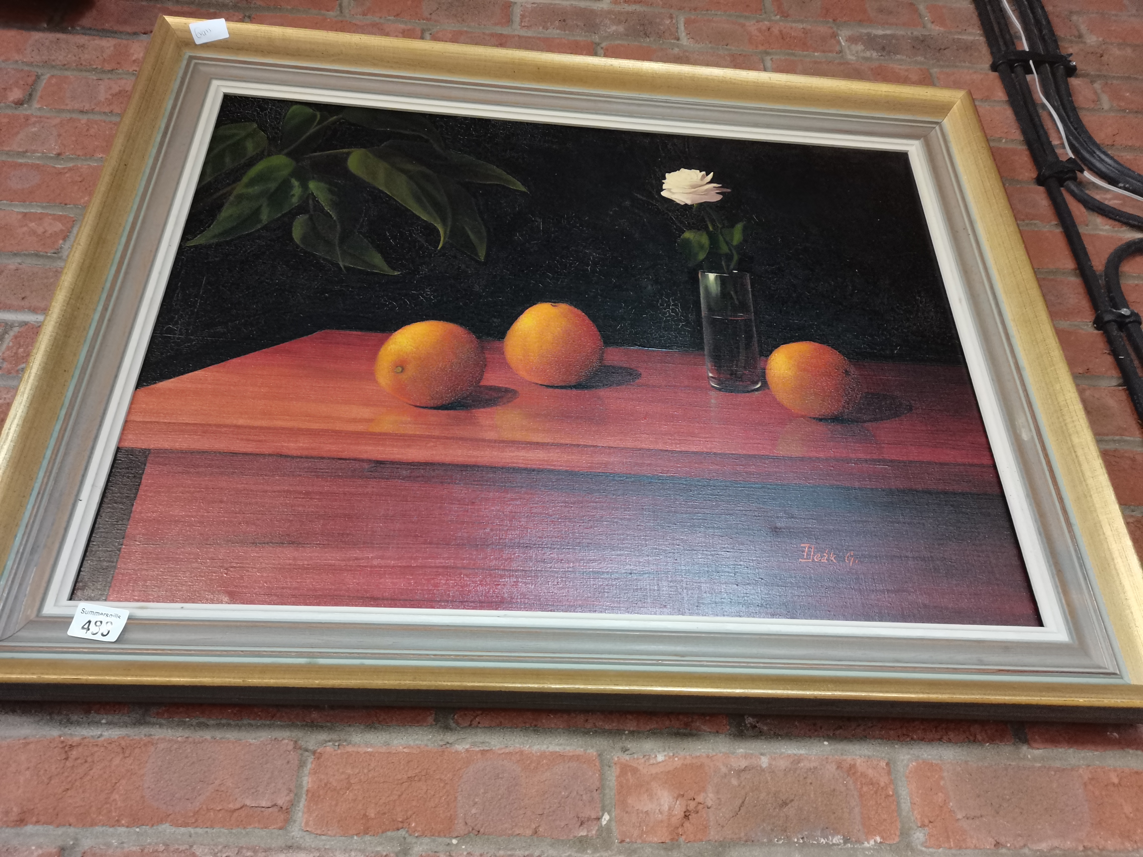 Painting Flowers and Fruit in gilt frame