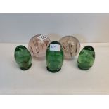 X5 glass paper weights inc 3 Victorian green dumps/paperweights