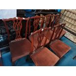Set of 6 Mahogany dining chairs with brown velvet seats