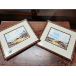 x2 framed water colours of moorland with sheep Lewis Creighton