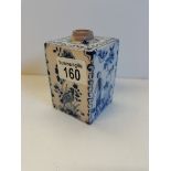 Early Delft style Small Square Blue and White Vase with one blue Mark to Base