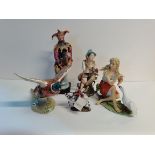 x2 Kaiser figures, x1 Beswick Pheasant, x1 Royal Doulton figure 'The Jester' x1 delprado 'Sergent,