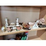 14 items to include 2 Pigs, a Dressing Table Set, 2 Toby Jugs and 6 other ornaments