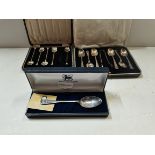 Stirling Silver Golden Jubilee Teaspoon, Boxed set of 6 teaspoons and sugar tongs, set of boxed