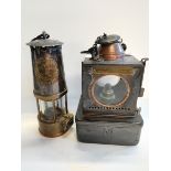 2 lanterns one LNER Welch Patent No711206 and two a miners lantern protector lamp & lighting Co
