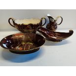 Carlton ware 'Rouge Royale' Gravy Boat and serving dish. Crown Devon jug and dish