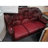 Red leather 3 seater settee