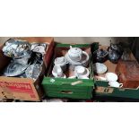 3 x boxes misc. items incl SONE china dinner service etc, plated ware etc