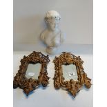 2 Gold Coloured Metal Ornate Picture Frames and Parian bust