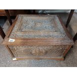 Wooden carved chest / box with key