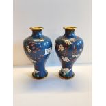 Pair of 19thc Chinese Cloisonne Enamel vases flowing prunus treet and bird decoration