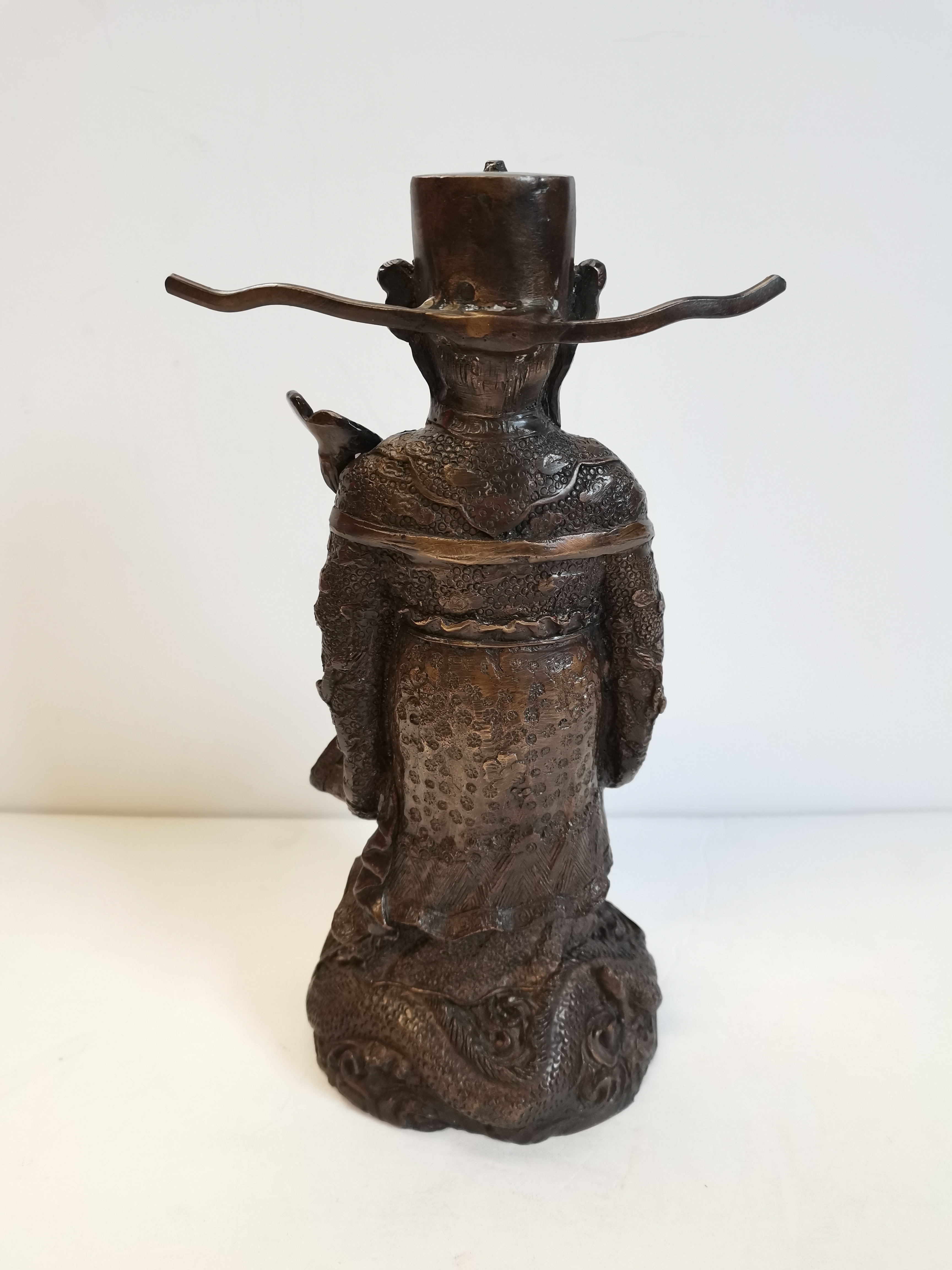 Chinese Bronze Deity figure. 29cm tall 'Luxing' the Sanxing God of prosperity (with hat and - Image 2 of 2