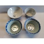Chinese tea bowls x 4 3 with character marks