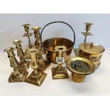 Brass items incl candlesticks