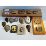 collection of horse brasses and hunt buttons - railway memorabilia