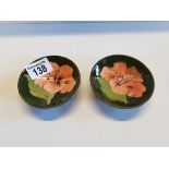 X2 Moorcroft Vintage Hibiscus footed bowls 4.5inches. repair to one..