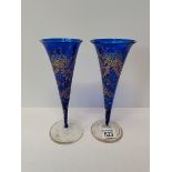 Pair of hand-decorated blue Victorian vases (chip to one rim)