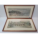 2 x framed prints of watercolours of Scarborough by Henry Rushbury carriage prints and Durham by