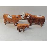 A Trio of Beswick Highland cows - Cow + Bull + Calf