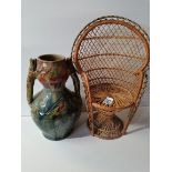 Miniature Peacock chair and Italian style vase with crocodile decoration