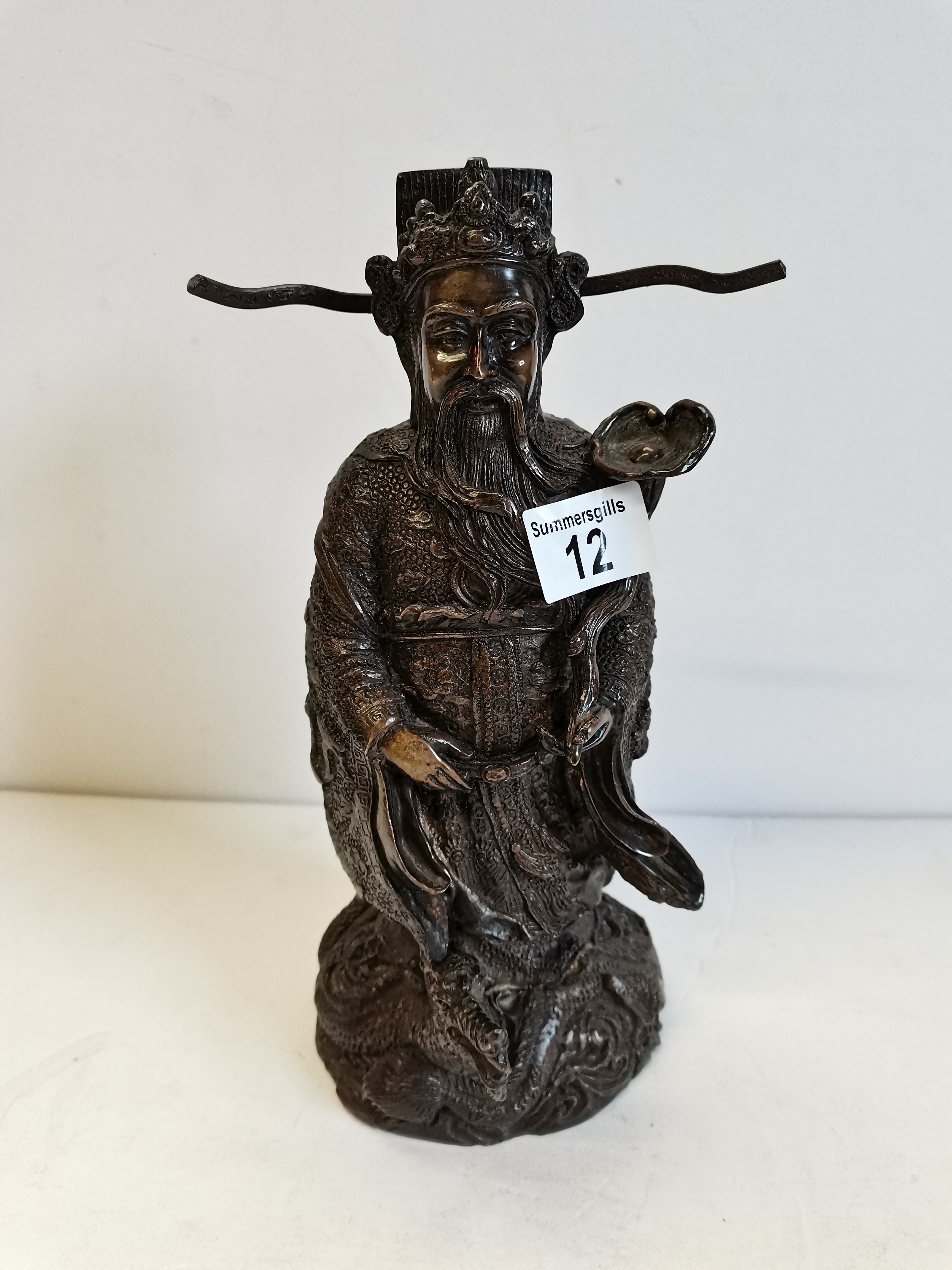 Chinese Bronze Deity figure. 29cm tall 'Luxing' the Sanxing God of prosperity (with hat and