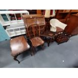 misc. furniture inc, bureau x2 side tables, wicker chair, spindle back chair, and standard lamp