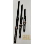 Reproduction Koto Katana 3 piece samurai sword set on stand still in box and packaging
