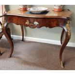 Antique Walnut Table with cabriole legs and Brass decorations