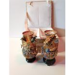 Chinese style gold effect with enamel pots highly decorated with a dragon and chicken 15cm high