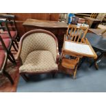 Edwardian tub chair and vintage convertible childs high chair