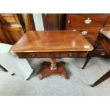 Antique Mahogany side table - W64cm x D50cm x H70cm. Overall condition is good, slight split on