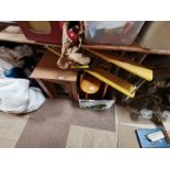 Misc. items incl toy wooden aeroplane, nest of tables, linen etc