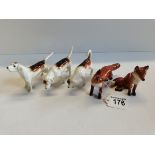 Beswick x3 Hounds and X2 foxes - Excellent condition not chips or cracks