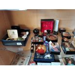 14 x Highly decorative Lacquer Art boxes etc plus other enamel pill boxes