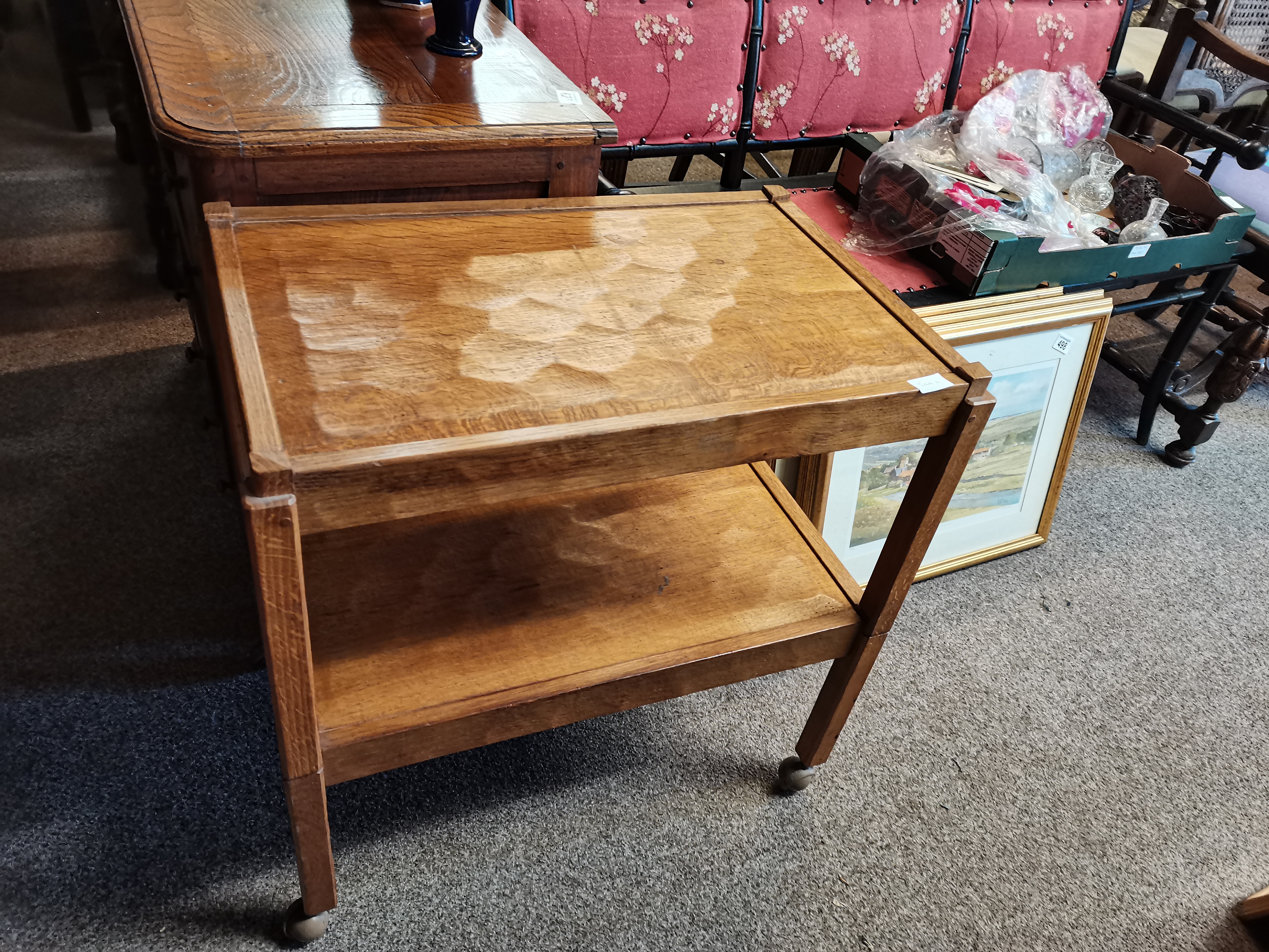 "Acornman" Yorkshire Oak tea trolley - Mouseman interest