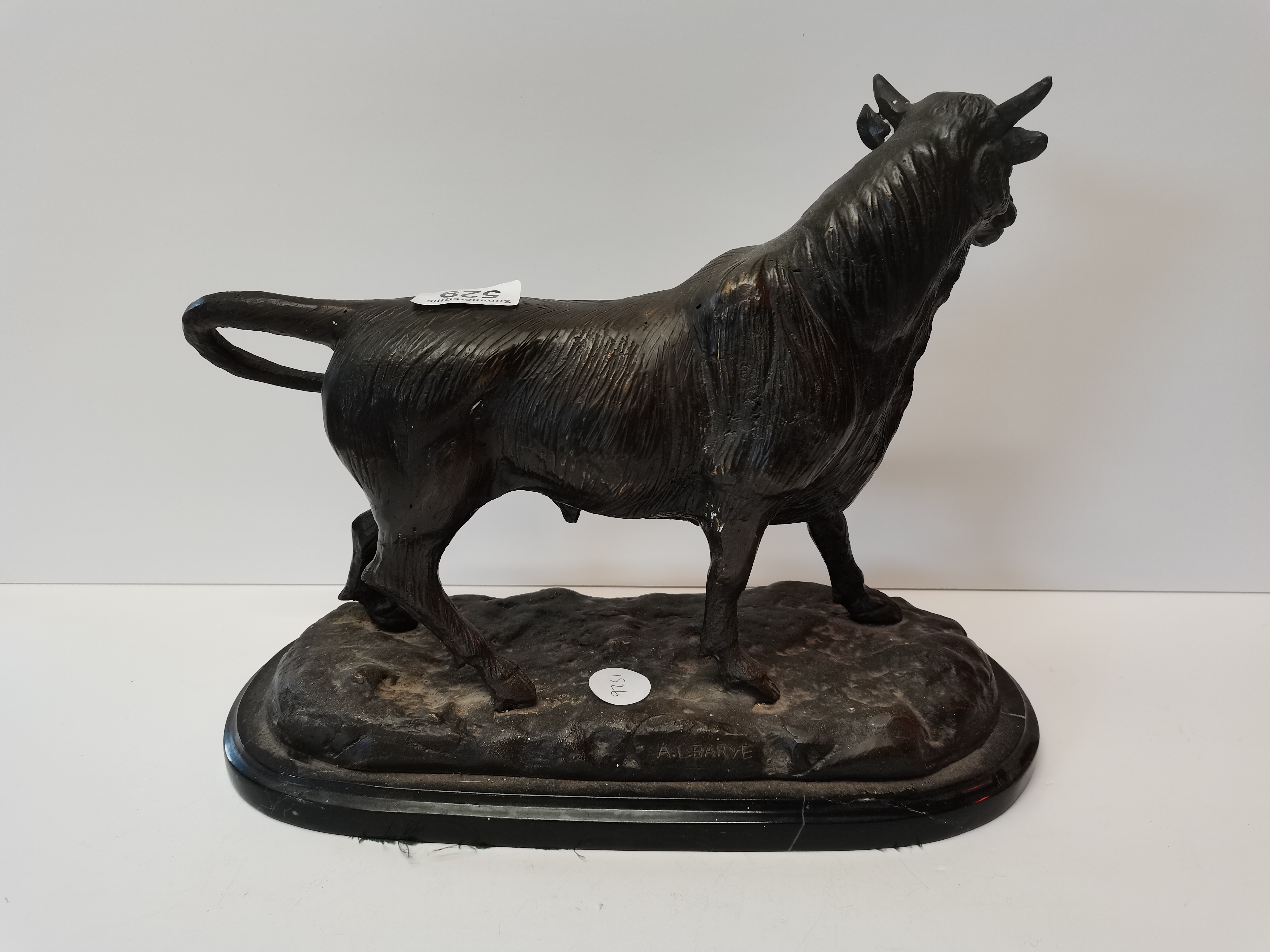 Bronze bull on plinth signed A Barye - Image 2 of 3