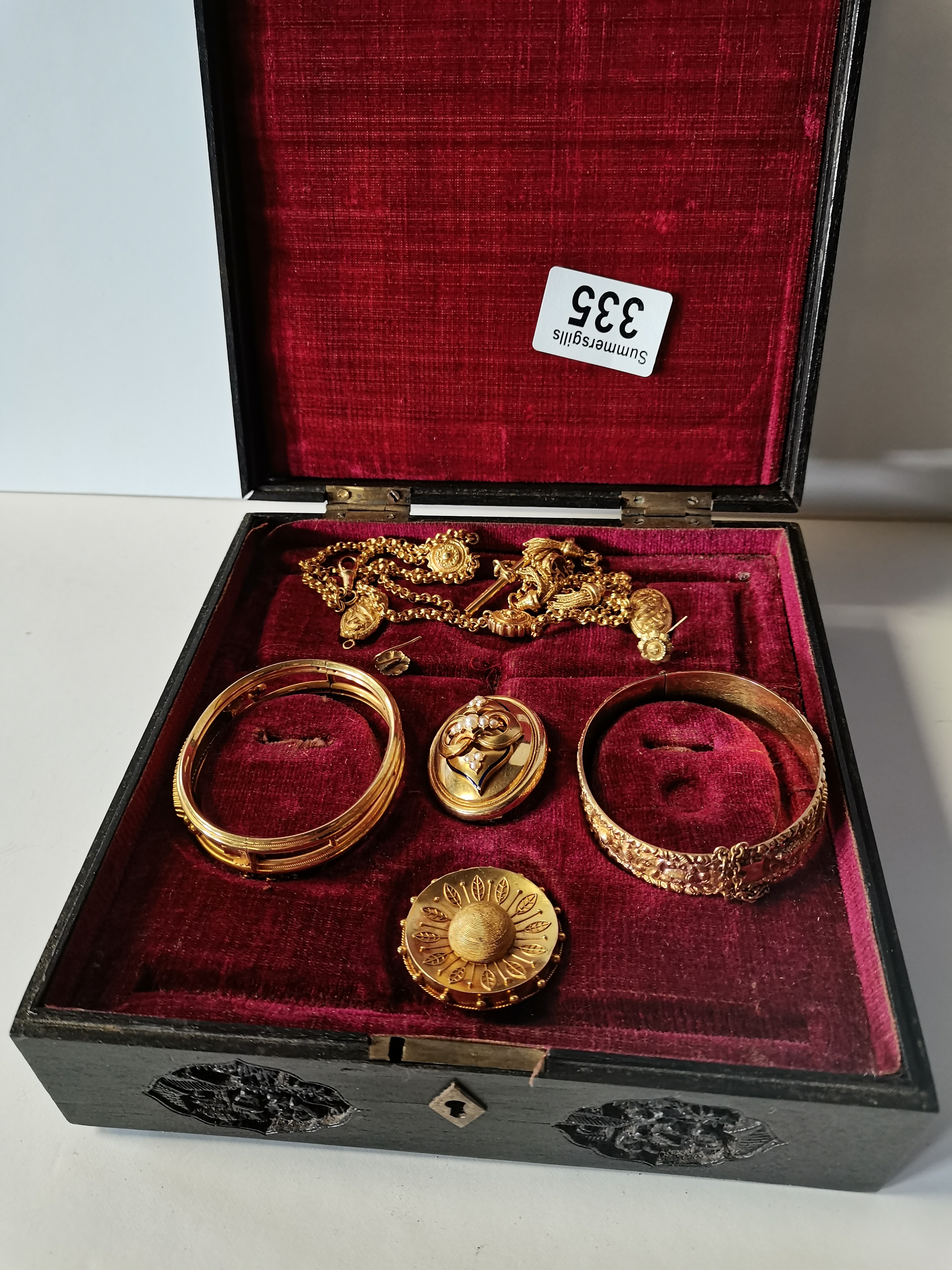 Gold costume set : Brooch 2 x bracelets, earrings, necklace etc 115g